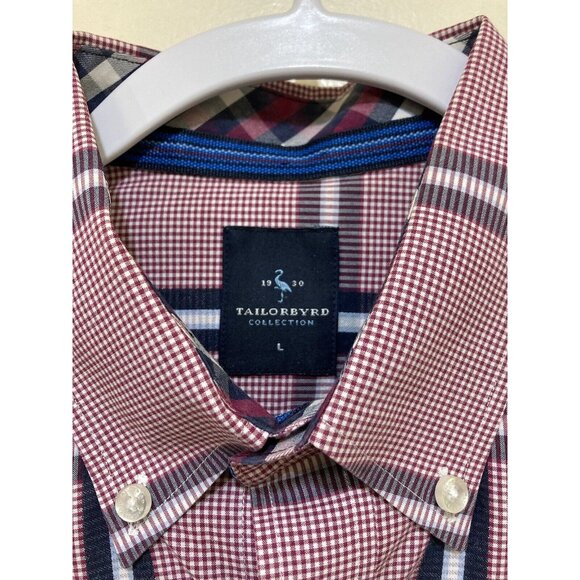 TailorByrd Collection Shirt Mens L Button Gingham Red Plaid Contrast Flip Cuff - Picture 3 of 8